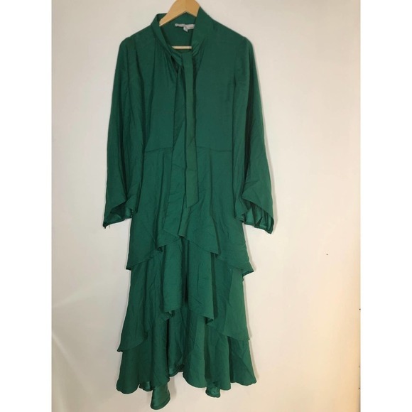 Osman Yousefzada Ruffle Dress Bow Front Green 4 - Picture 5 of 11